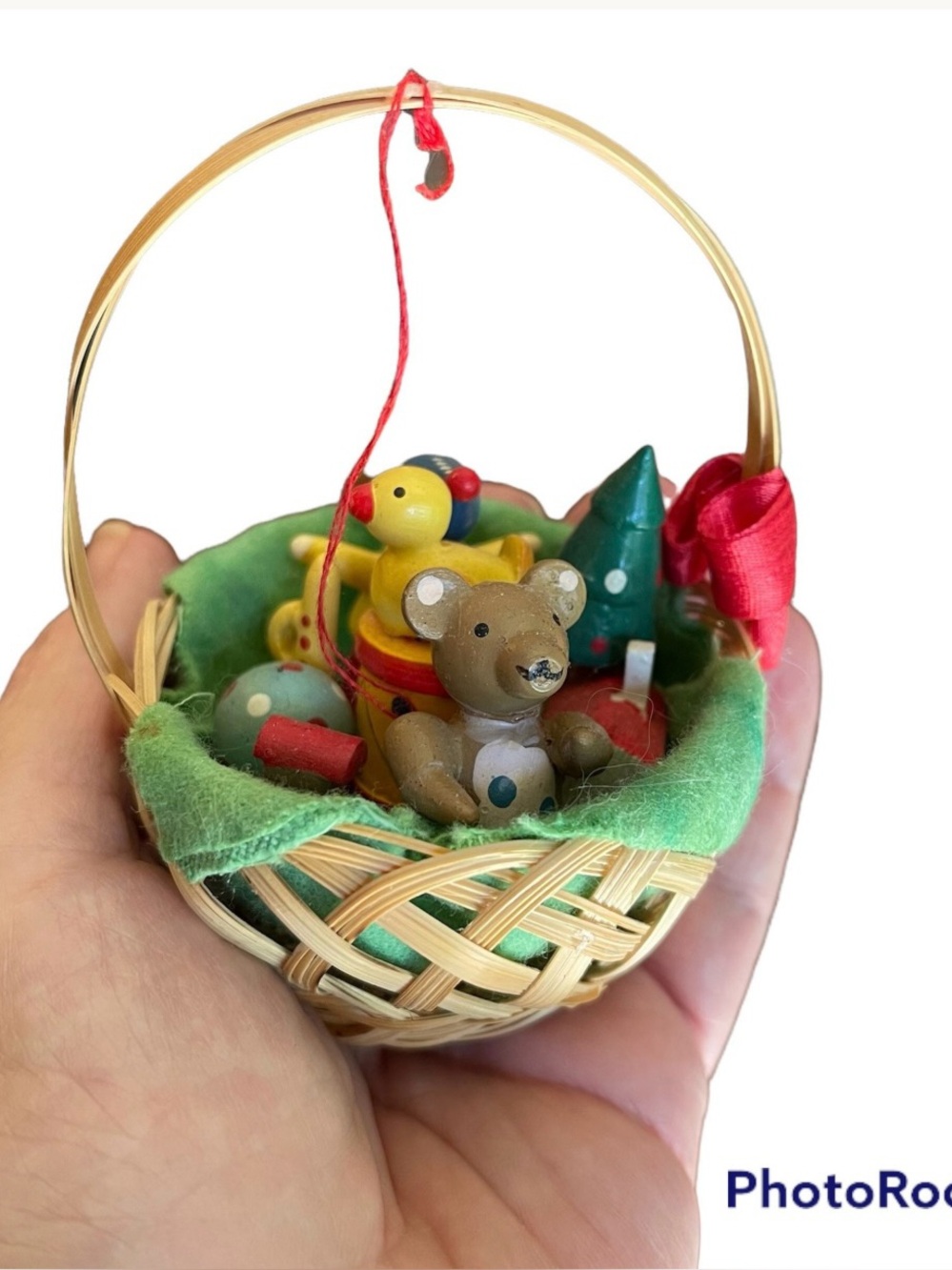 VTG Christmas Ornament - Basket Full Of Wooden Toys